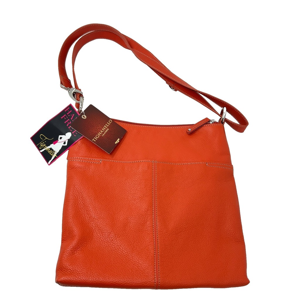 Tignanello NEW Orange Papaya Leather Organizer Cross Body Purse Handbag T92575